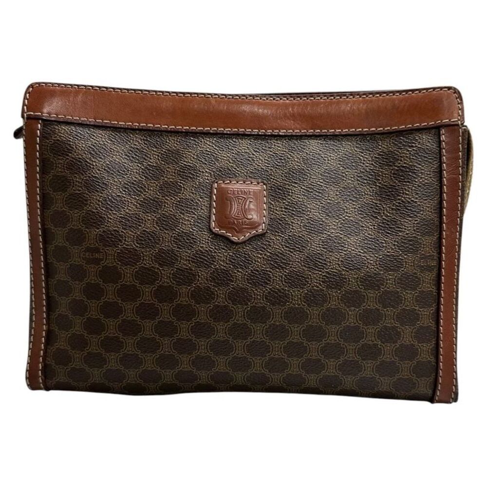 Celine Macadam Brown Leather PVC Clutch Bag